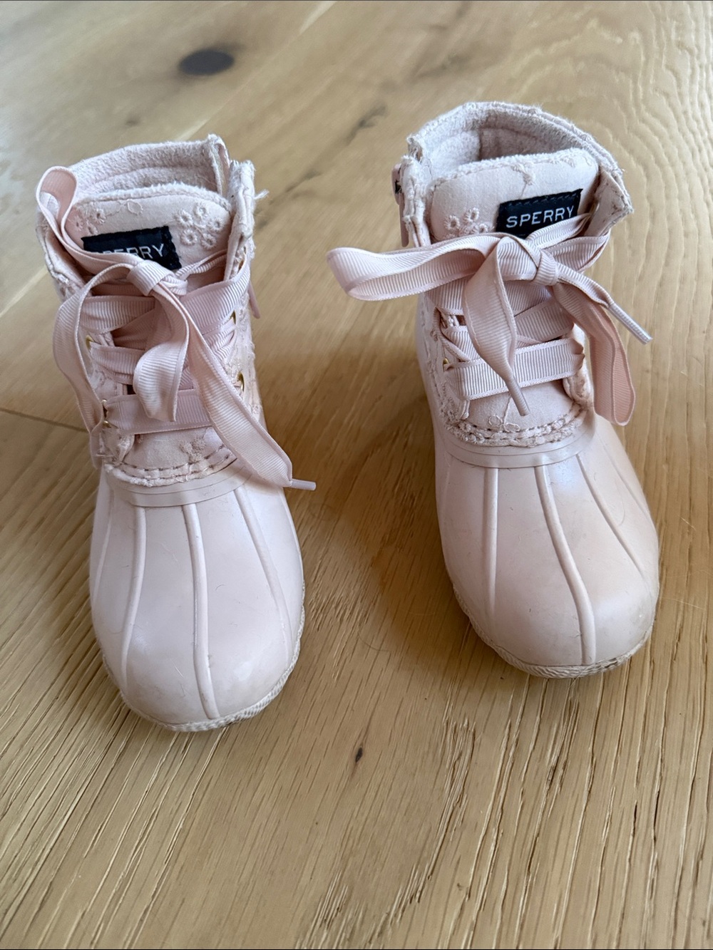 Sperry Girls Pale Pink Lace-Up Duck Boots